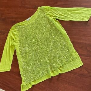 Petanu Lime Green Sequin Top 100% silk. Size M from Anthropologie made in India
